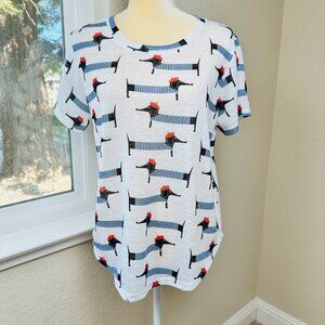 Shana Top Womens Medium White Parisian Dachshund All Over Print Travel Dog Lover